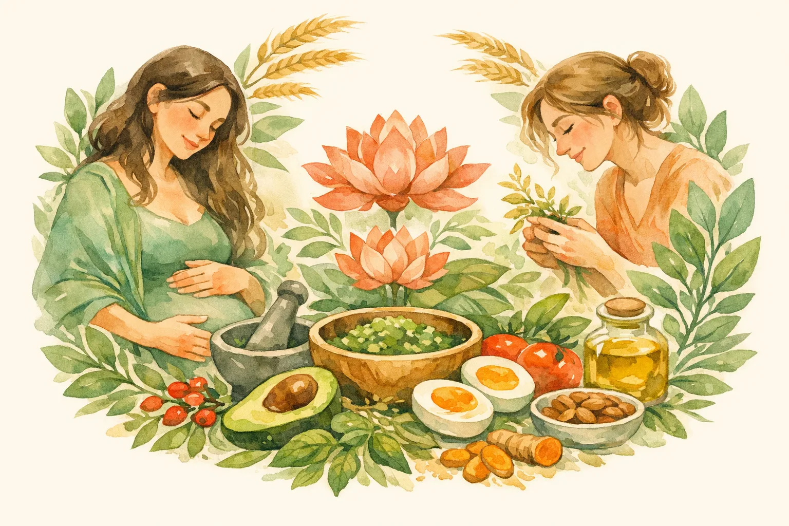 Editorial illustration for The Fertility Diet That Harvard, Oxford, and Ayurveda All Agree On