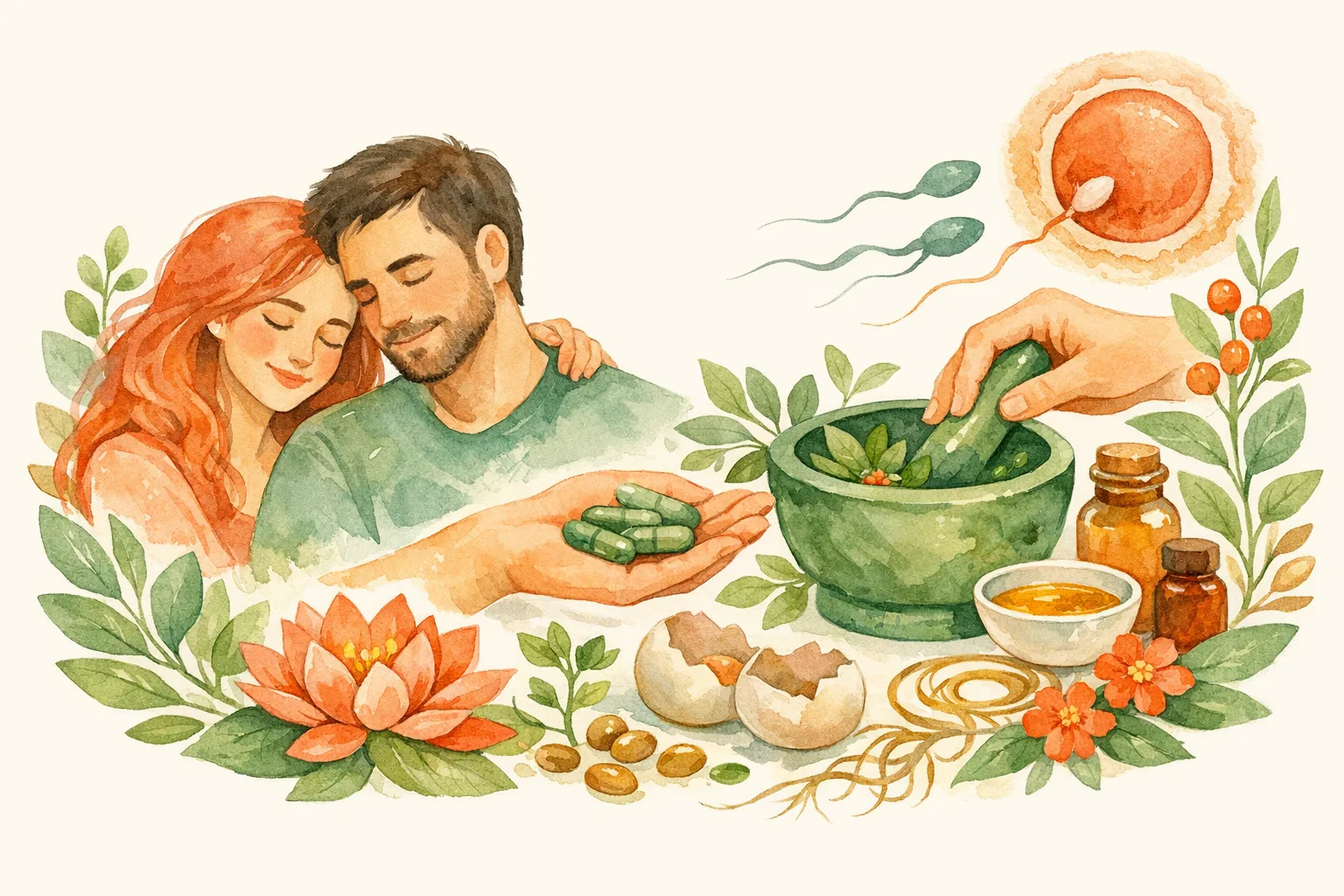 Editorial illustration for Male Fertility Supplements - What Science Says and What Your Husband Should Actually Take