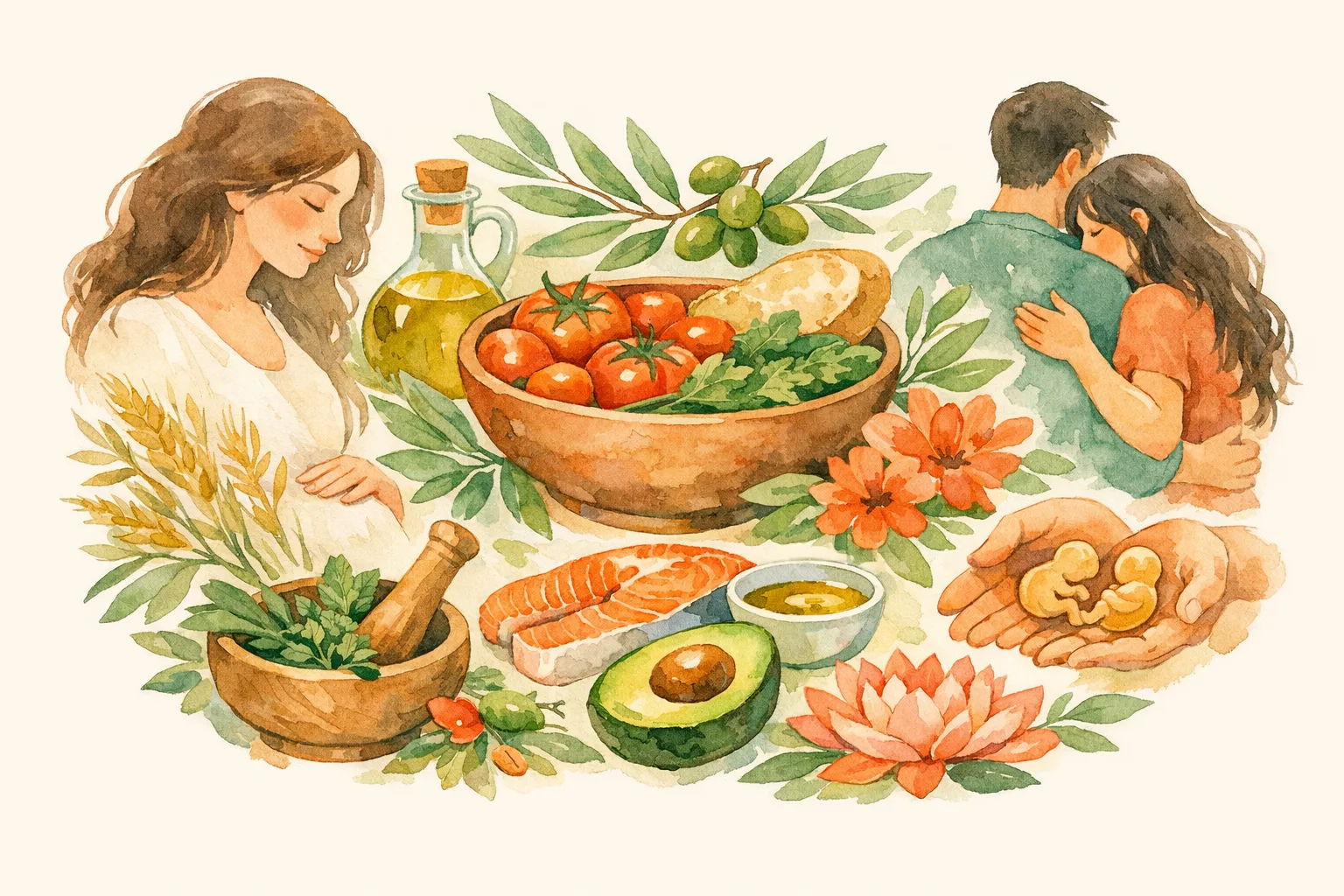 Editorial illustration for Mediterranean Diet Fertility - What the Research Shows and What It Misses
